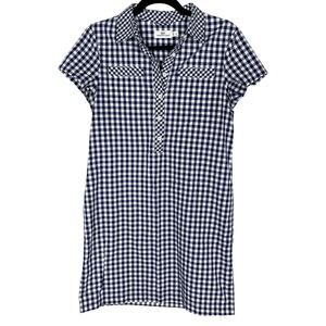 Vineyard Vines 2 Navy Blue White Gingham Shirt Dress Short Sleeve Button Placket